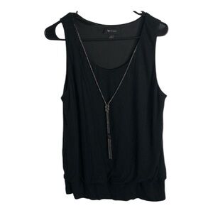 Vintage AB Studio Women’s Black Sleeveless Top with Attached Chain Size XL